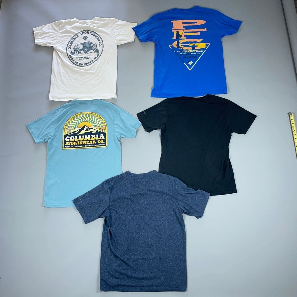 Columbia Mens T-Shirt Lot of 5 Graphic Logo Short Sleeve Tees Blue Black Cream M
